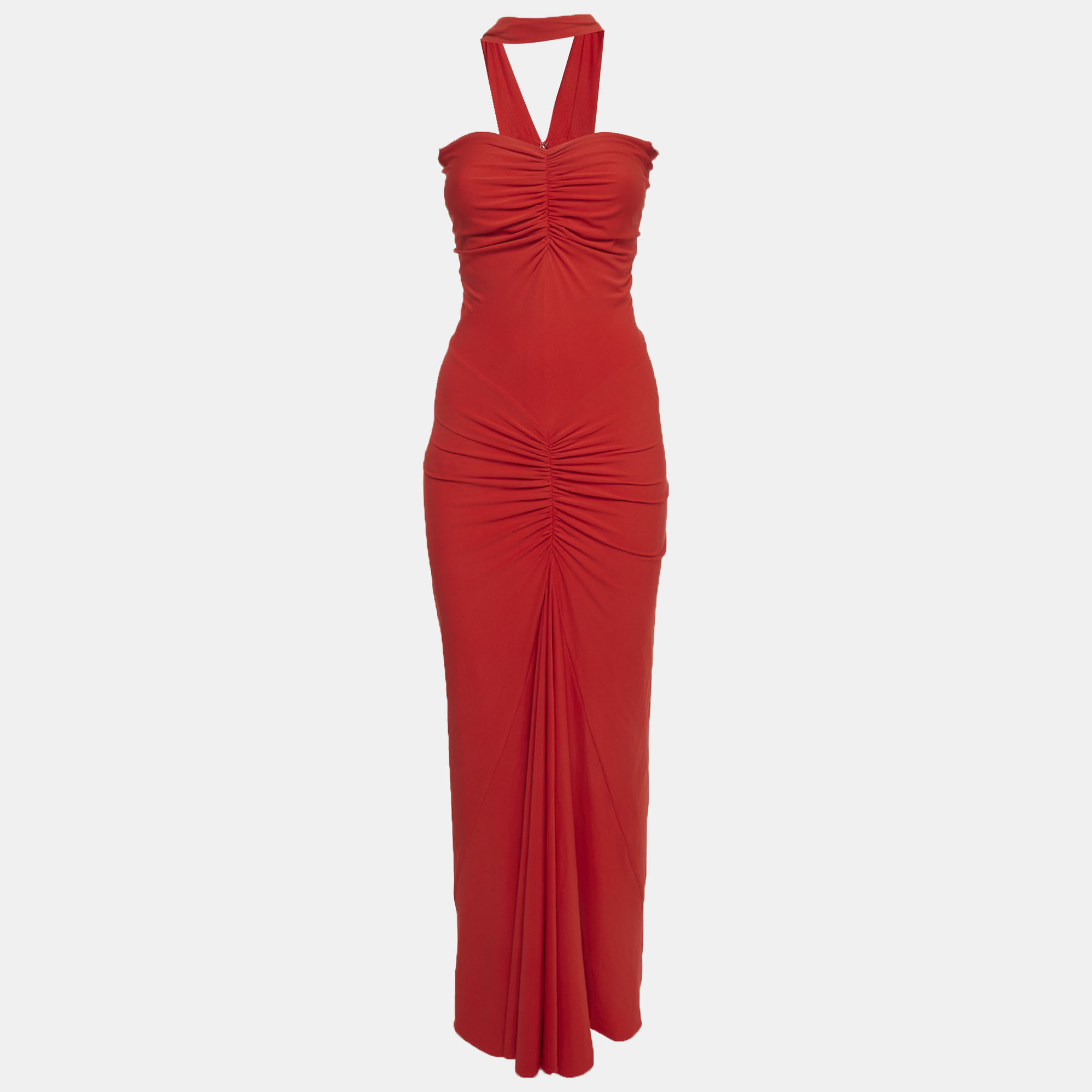 Pre-owned Solace London Red Stretch Crepe Maisie Ruched Maxi Dress M
