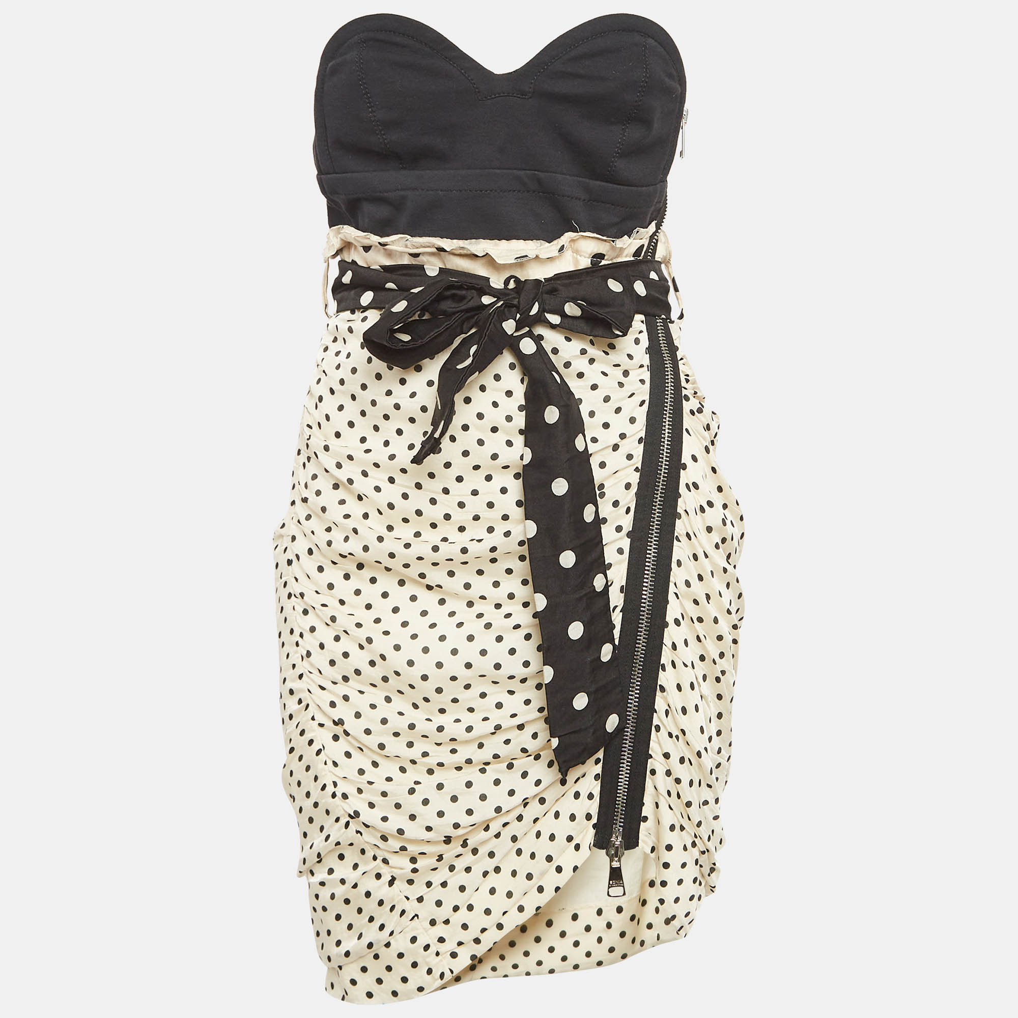 

Sonia by Sonia Rykiel White Polka Dots Print Strapless Mini Dress S, Black