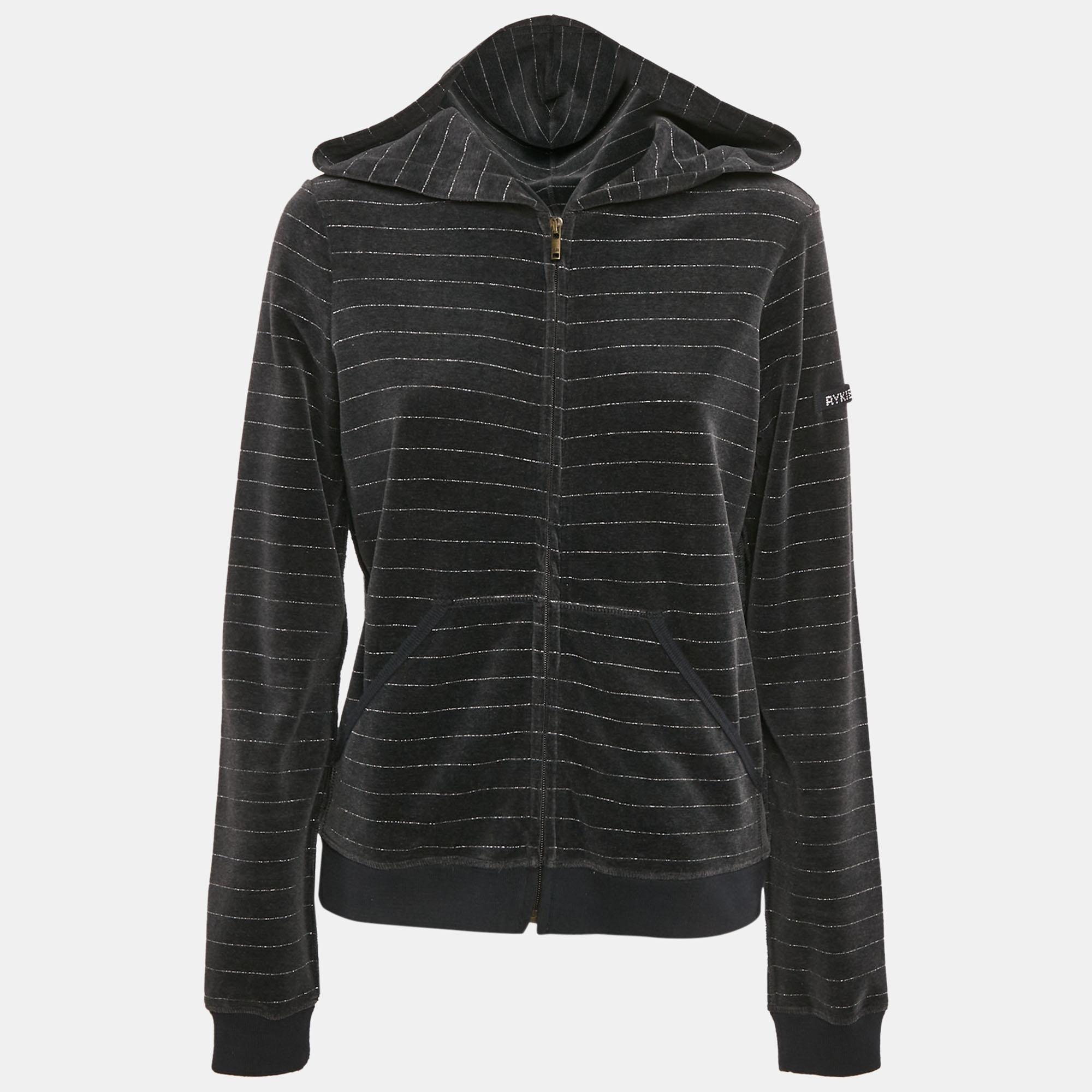 

Sonia Rykiel Grey Striped Velvet Zip-Up Hoodie L