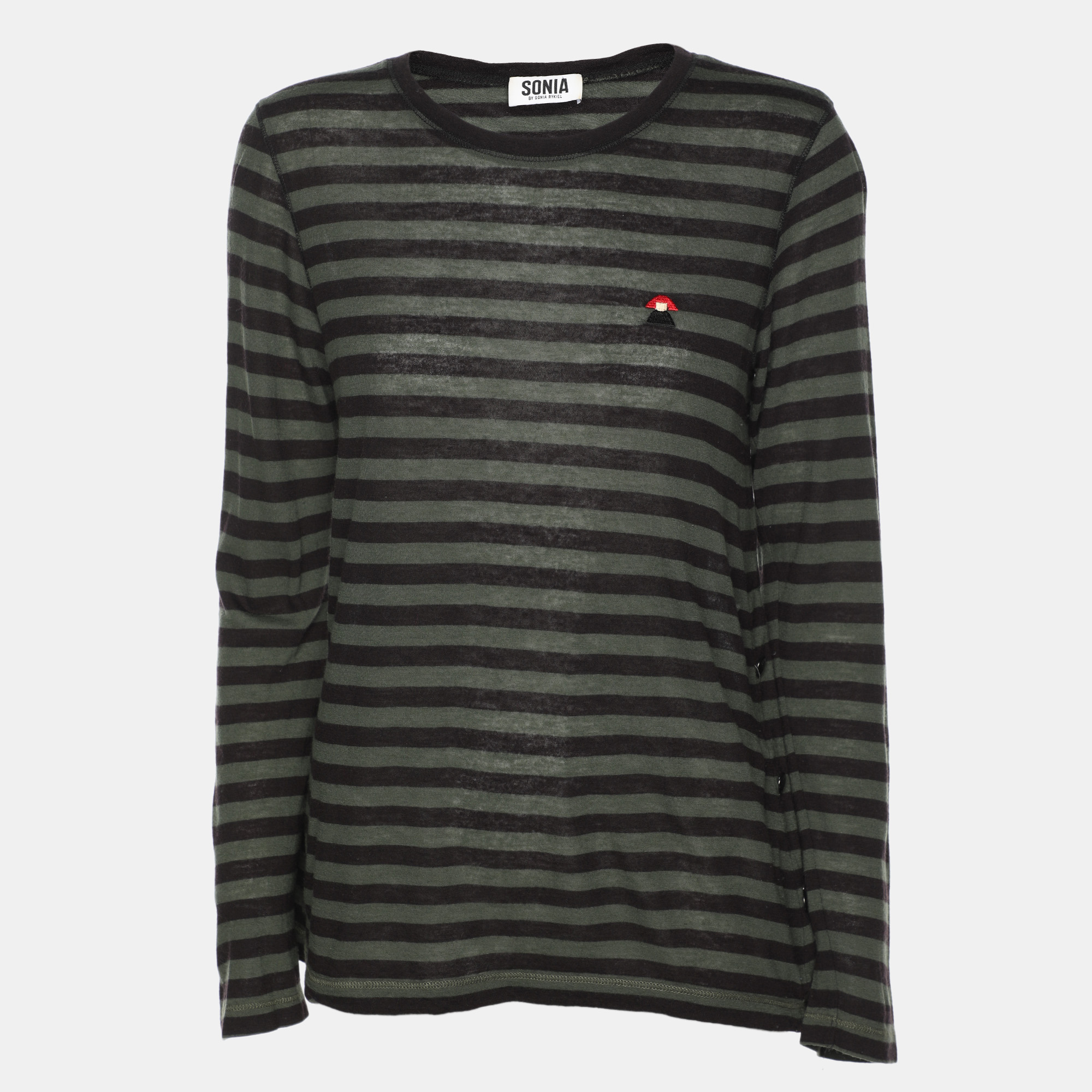 

Sonia by Sonia Rykiel Green/Black Striped Wool Blend Top S