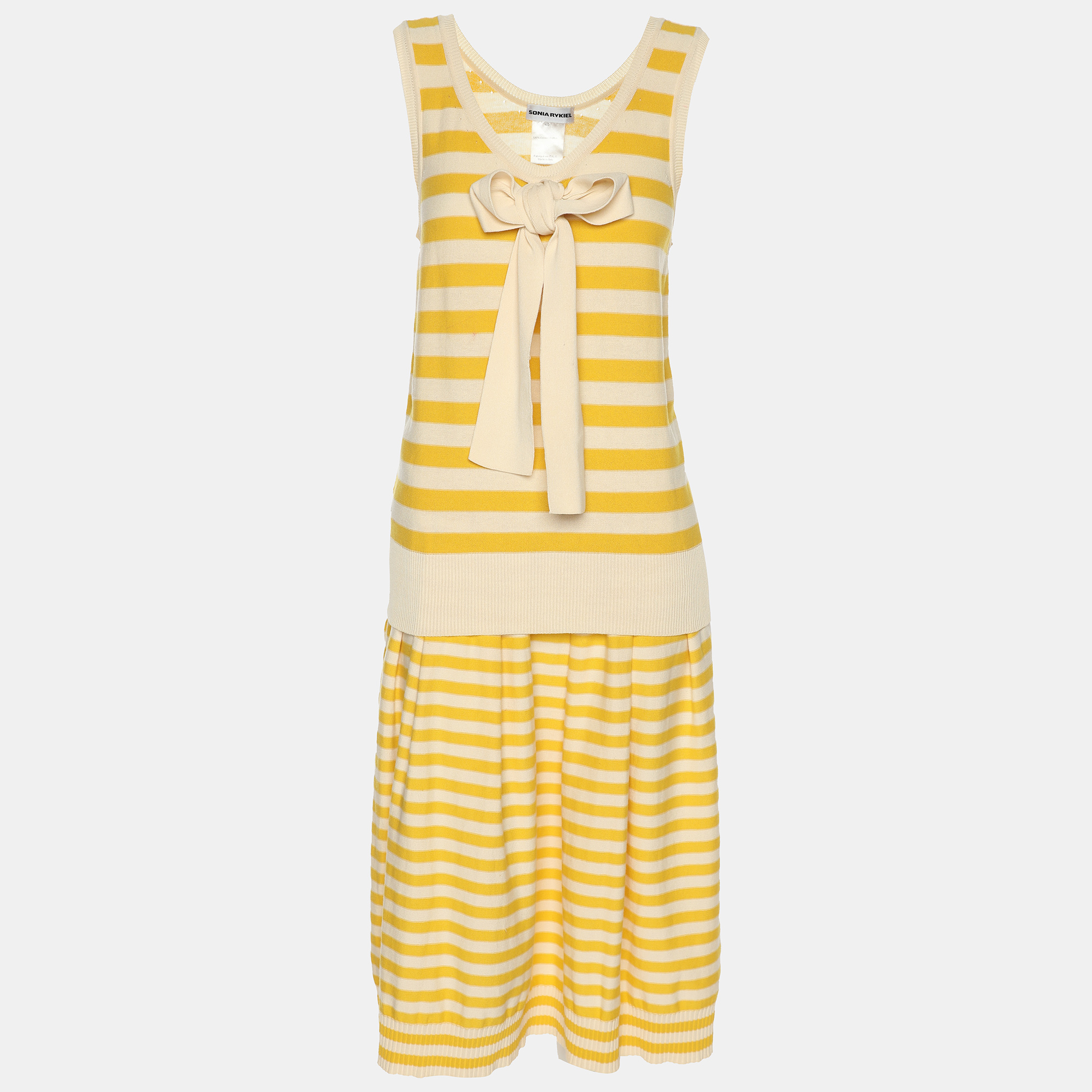 

Sonia Rykiel Yellow/Beige Stripped Knit Top and Skirt Set M