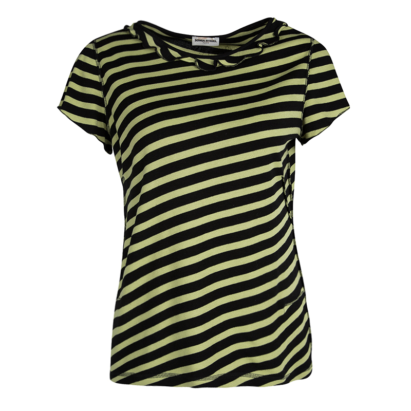 Sonia Rykiel Black and Yellow Striped Ruffle Detail Top M Sonia Rykiel ...