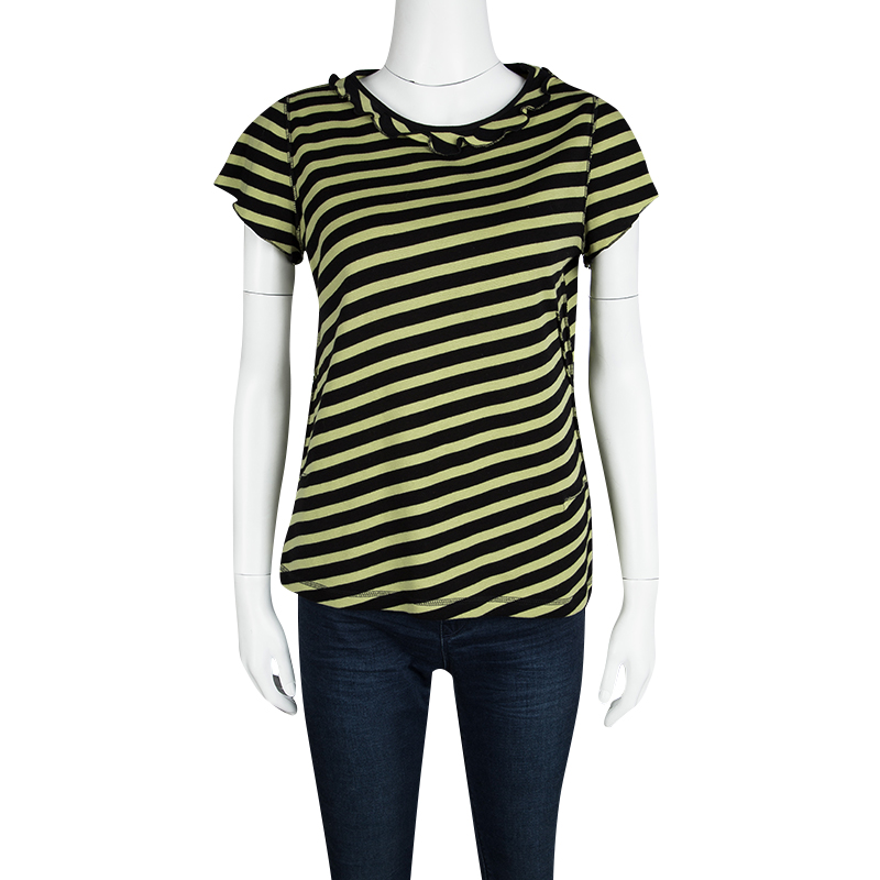 

Sonia Rykiel Black and Yellow Striped Ruffle Detail Top