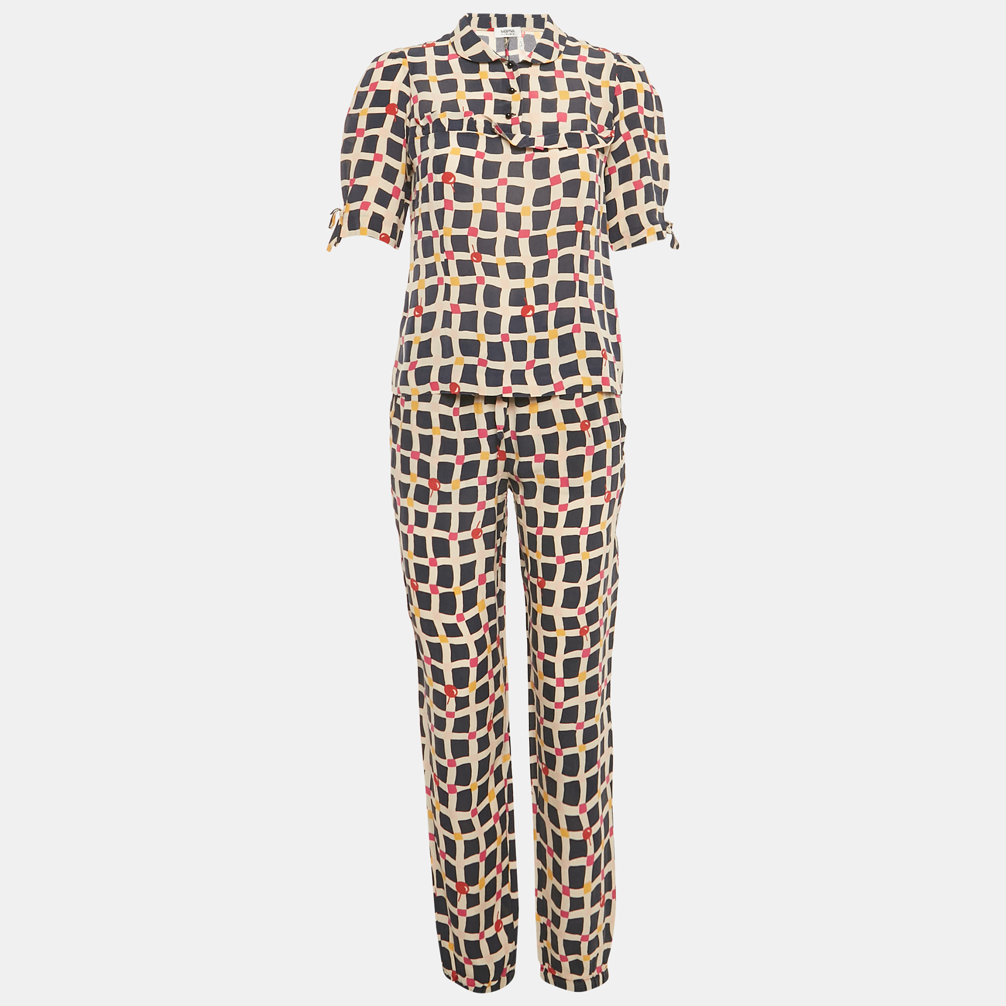 

Sonia Rykiel Multicolor Printed Silk Top & Pants Set M