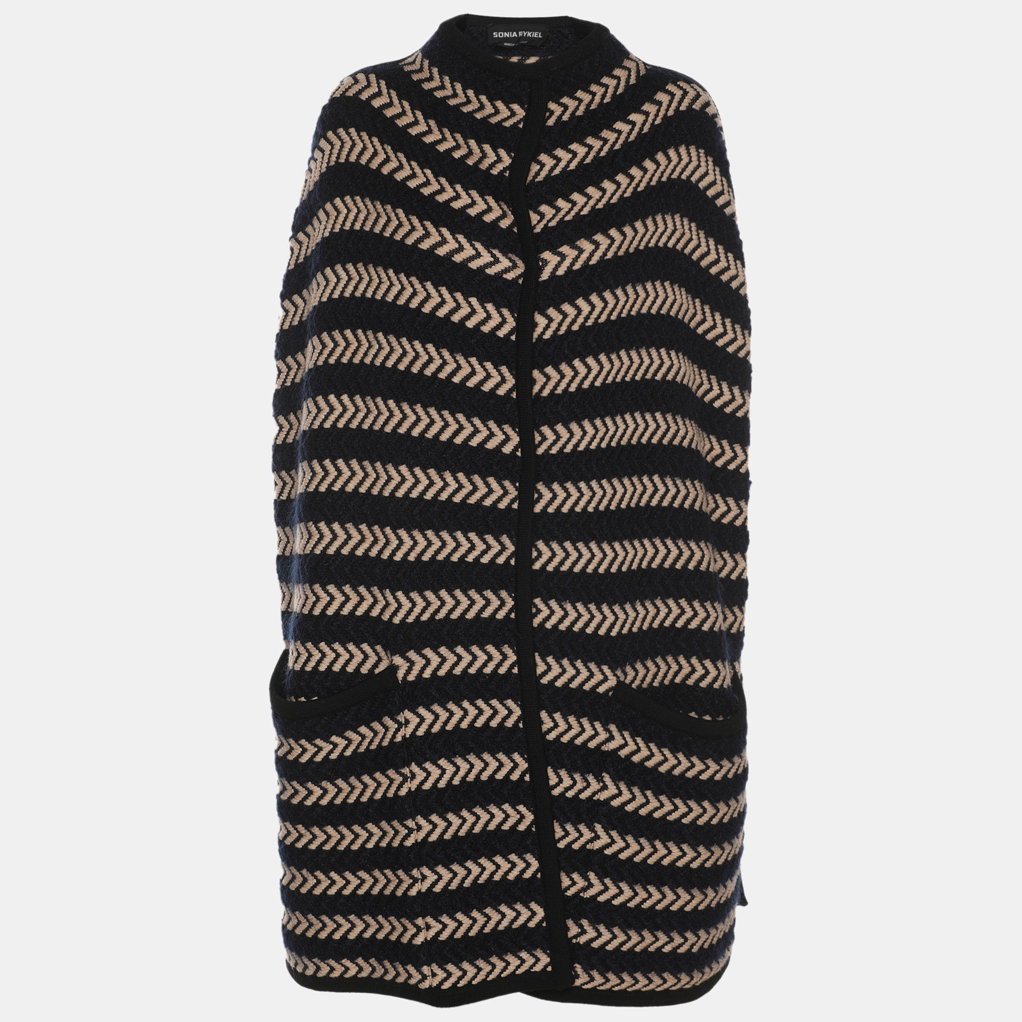 

Sonia Rykiel Navy Blue/Beige Stripe Wool Blend Cape L