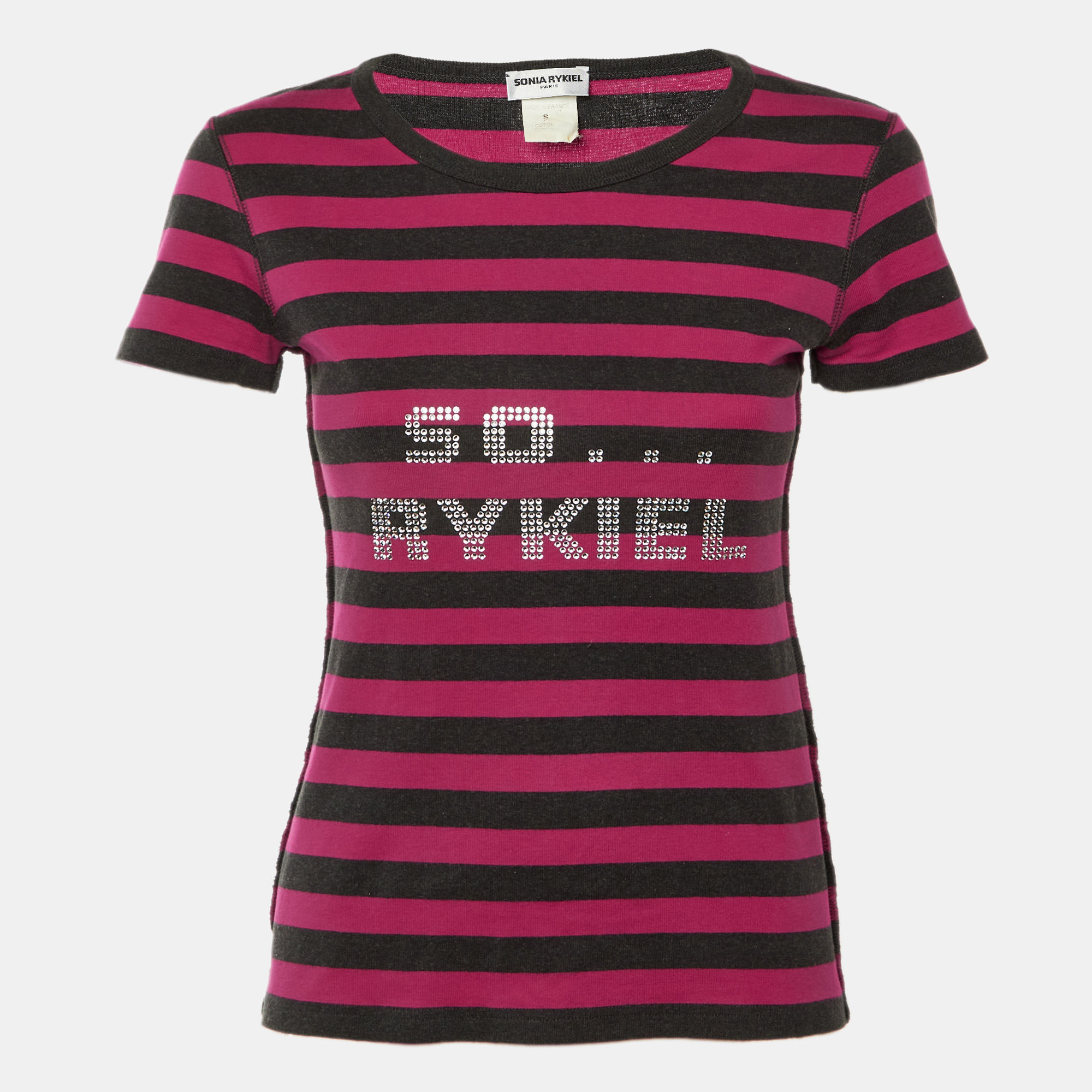 Click to view more detailed imagery on our partner's website Pre-owned Sonia Rykiel Pink Striped Cotton So Rykiel Embellished T-shirt S