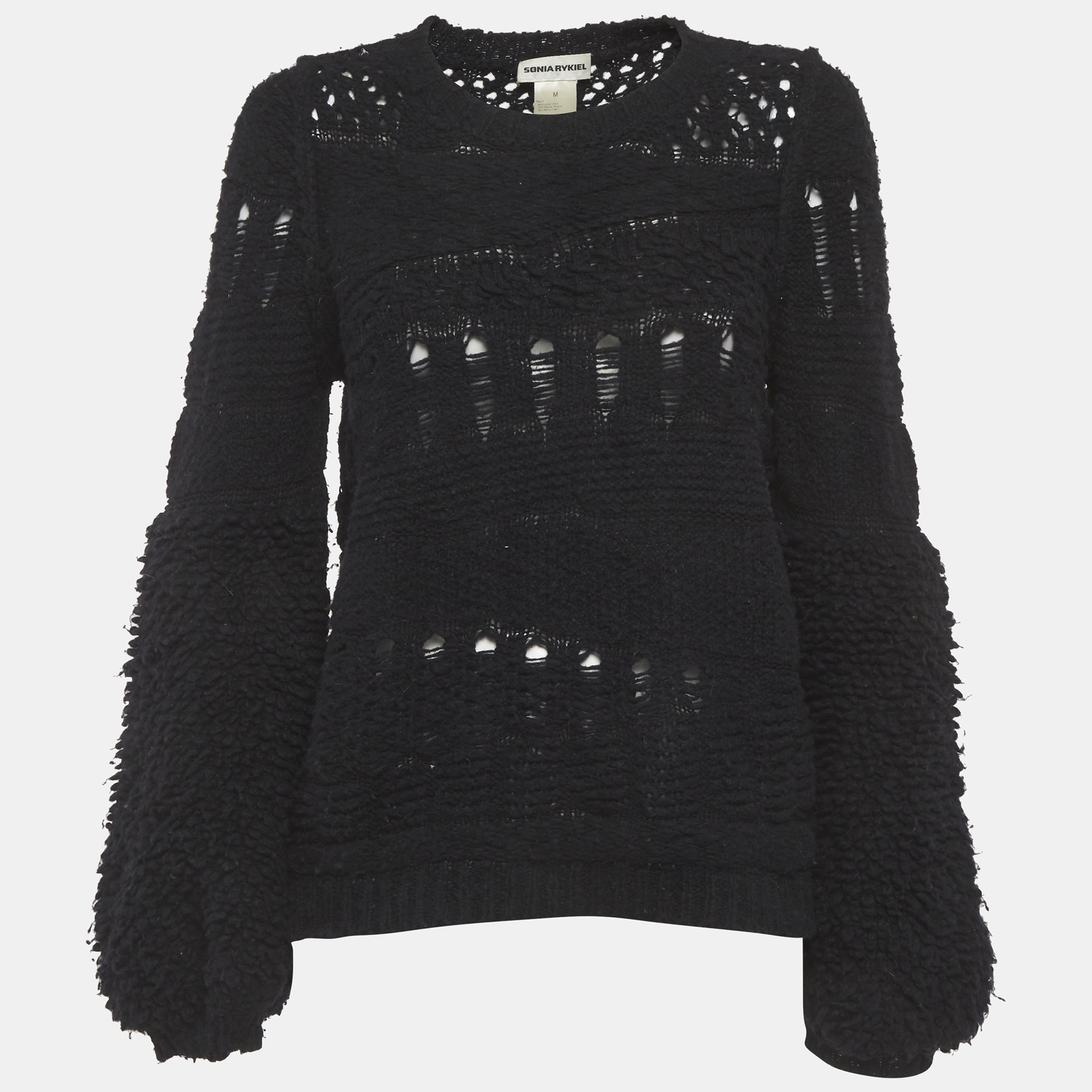 Sonia Rykiel Black Open Knit Sweatshirt M