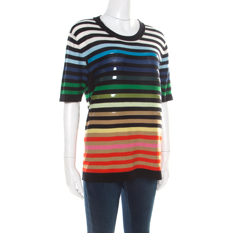 Pre-owned Sonia Rykiel Multicolor Striped Cotton And Silk Vinyl Strip Detail Top M