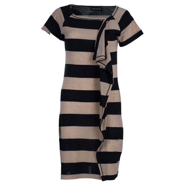 Sonia Rykiel Striped Ruffle Detail Wool Blend Dress XS