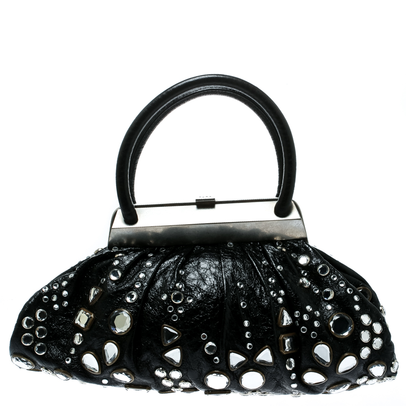 Sonia Rykiel Black Leather Studded Kisslock Frame Bag