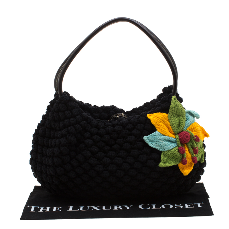 Pre-owned Sonia Rykiel Multicolor Floral Crochet Hobo In Black