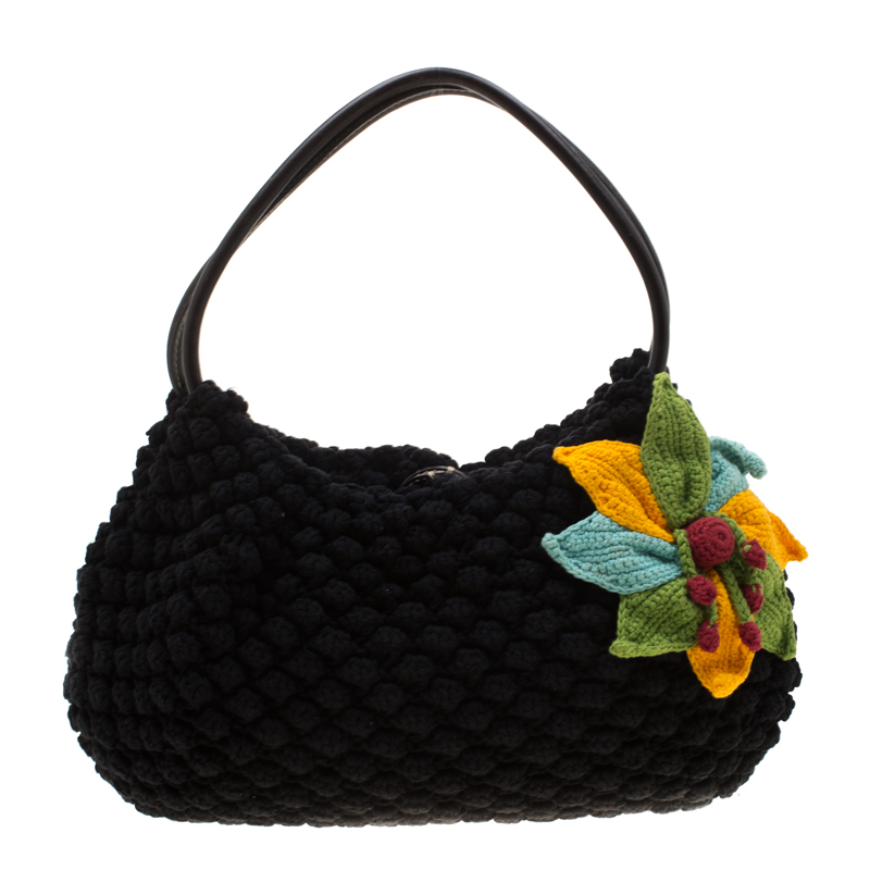 

Sonia Rykiel Multicolor Floral Crochet Hobo, Black