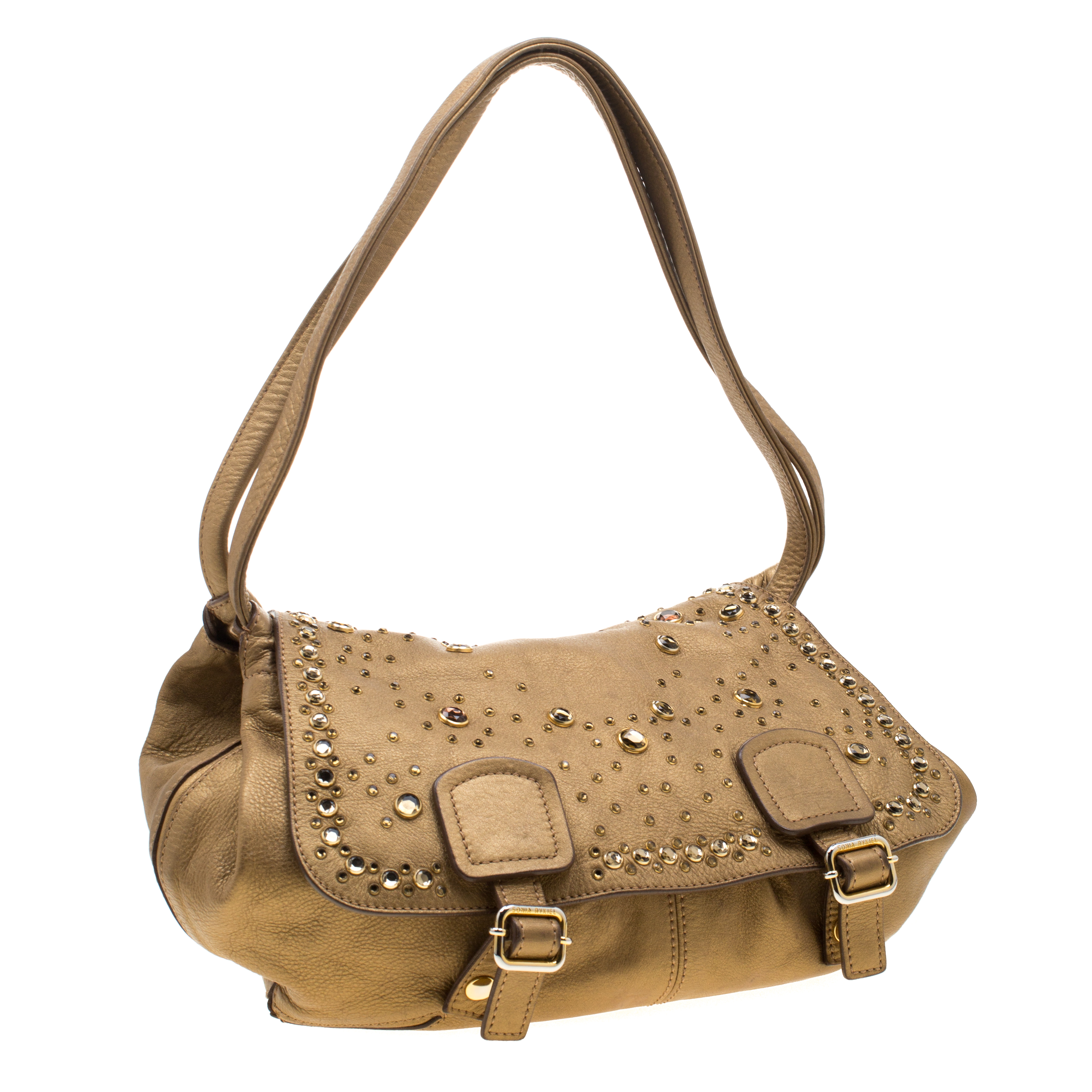 Pre-owned Sonia Rykiel Metallic Gold Leather Studded Shoulder Bag