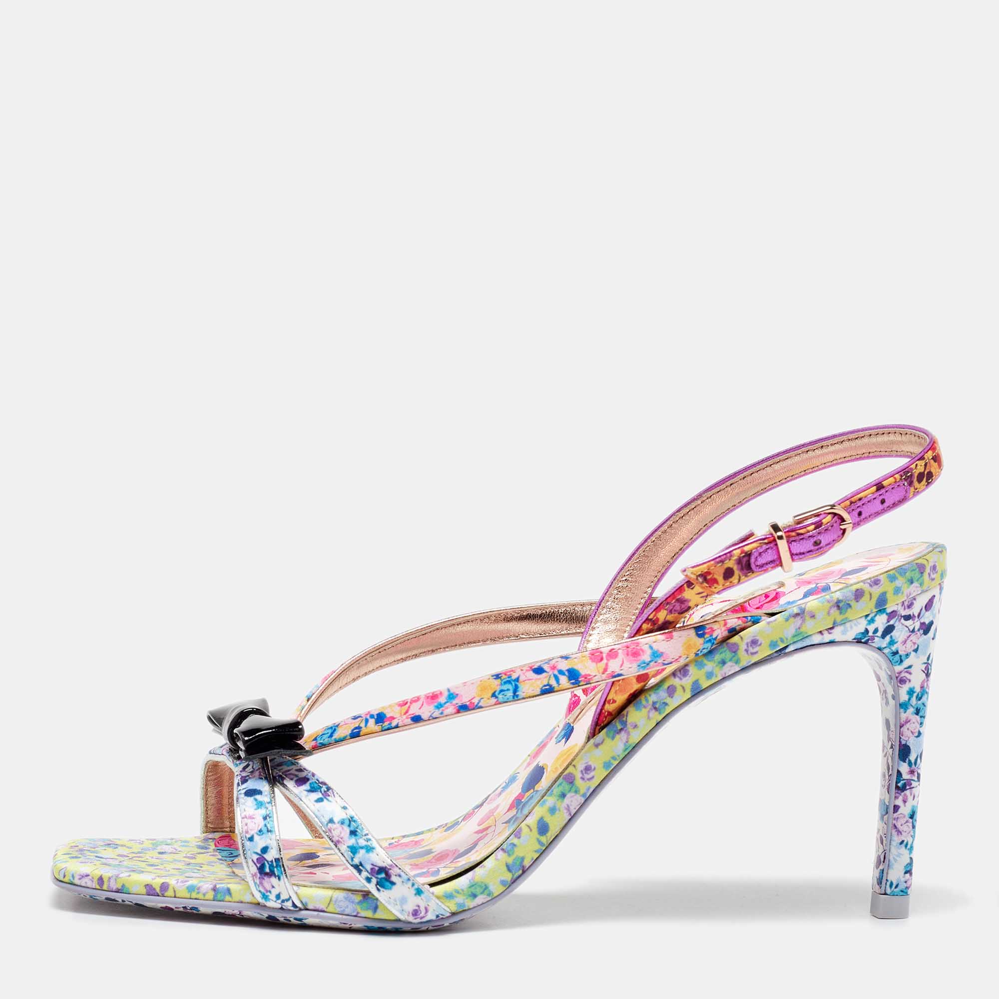 

Sophia Webster Multicolor Satin and Patent Leather Laurellie Ankle Strap Sandals