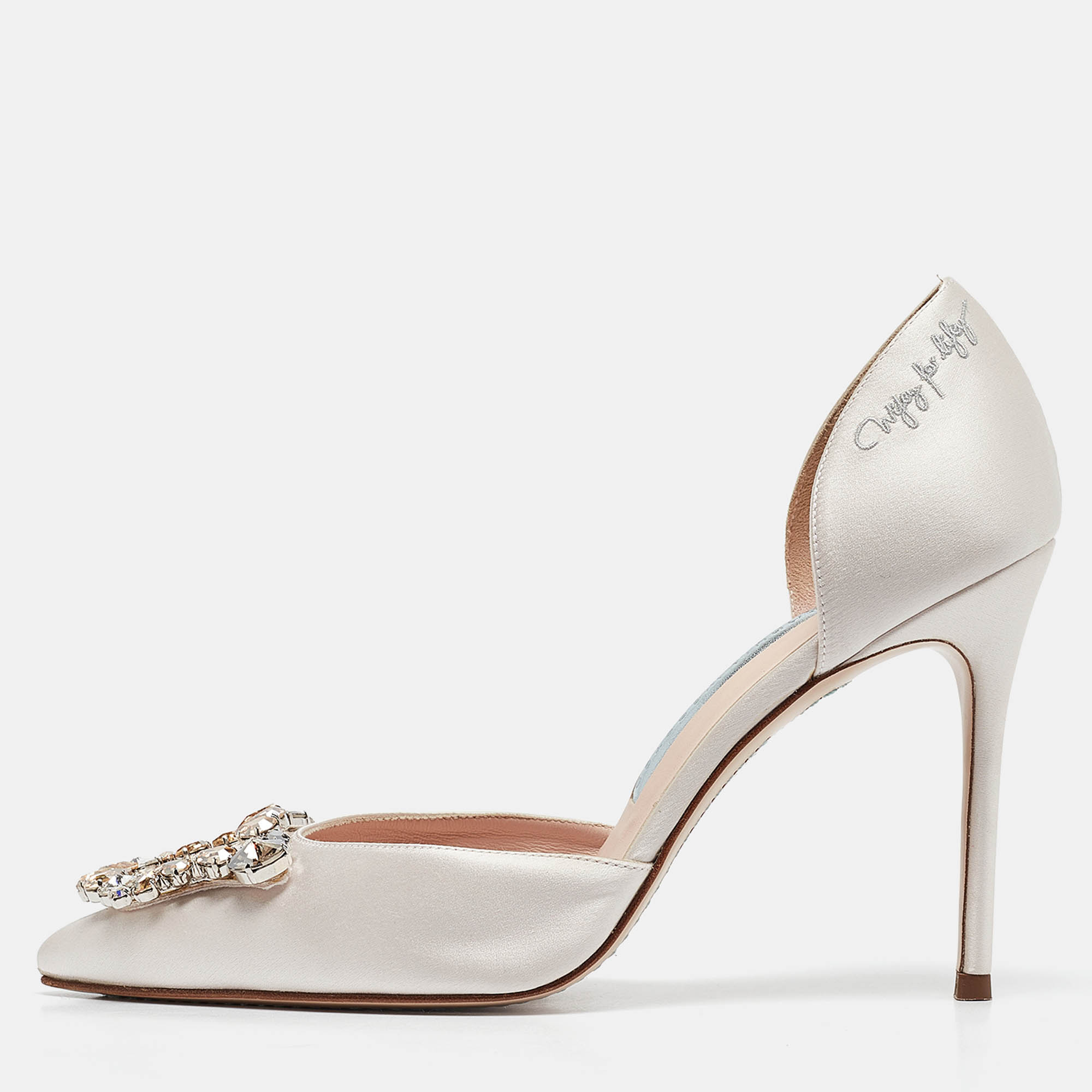 

Sophia Webster Cream Satin Crystal Embellished D'orsay Pumps Size