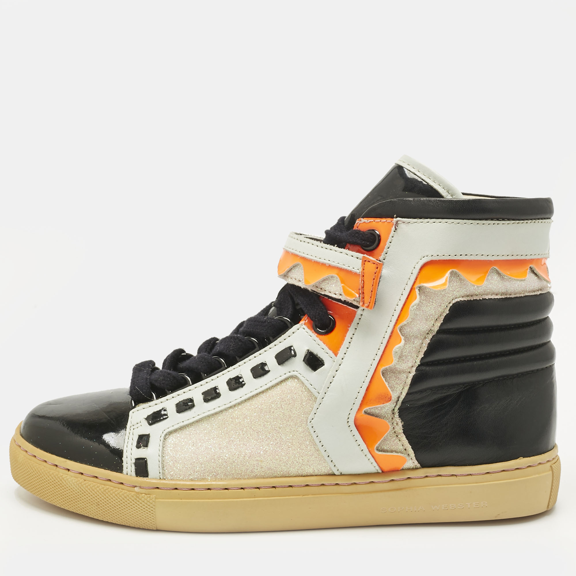 

Sophia Webster Multicolor Leather and Glitter Riko High Top Sneakers Size