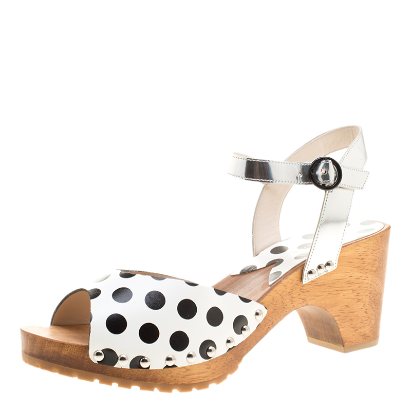 Pre Owned Sophia Webster Monochrome Polka Dot Leather Ava Ankle Strap Sandals Size 41