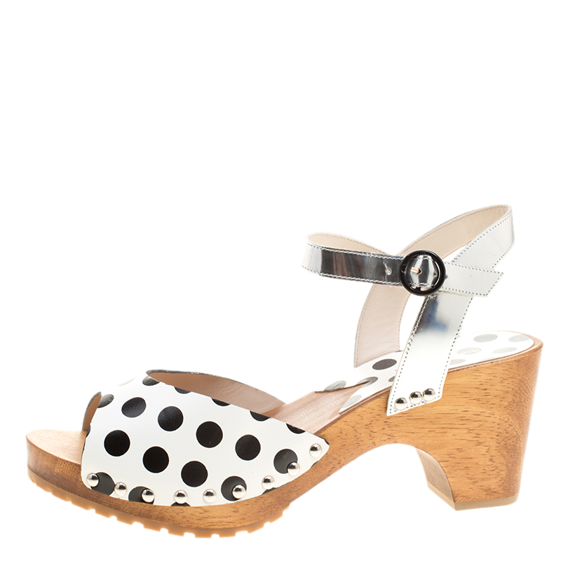 

Sophia Webster Monochrome Polka Dot Leather Ava Ankle Strap Sandals Size, White