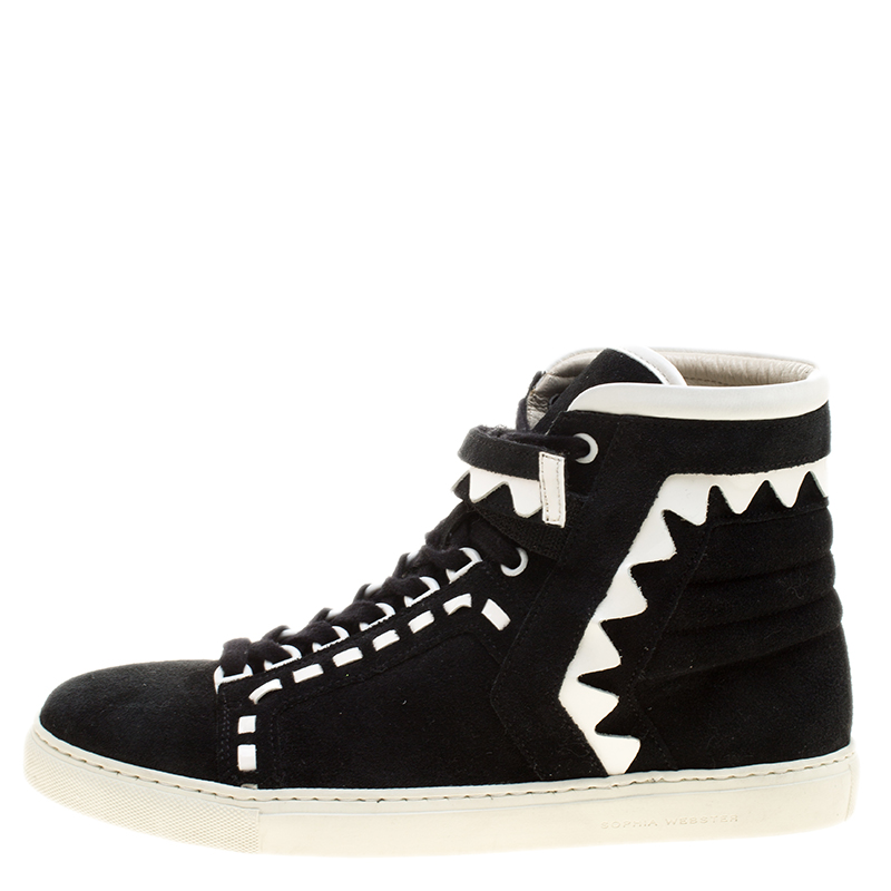 

Sophia Webster Monochrome Suede and Leather Riko High Top Sneakers Size, Black