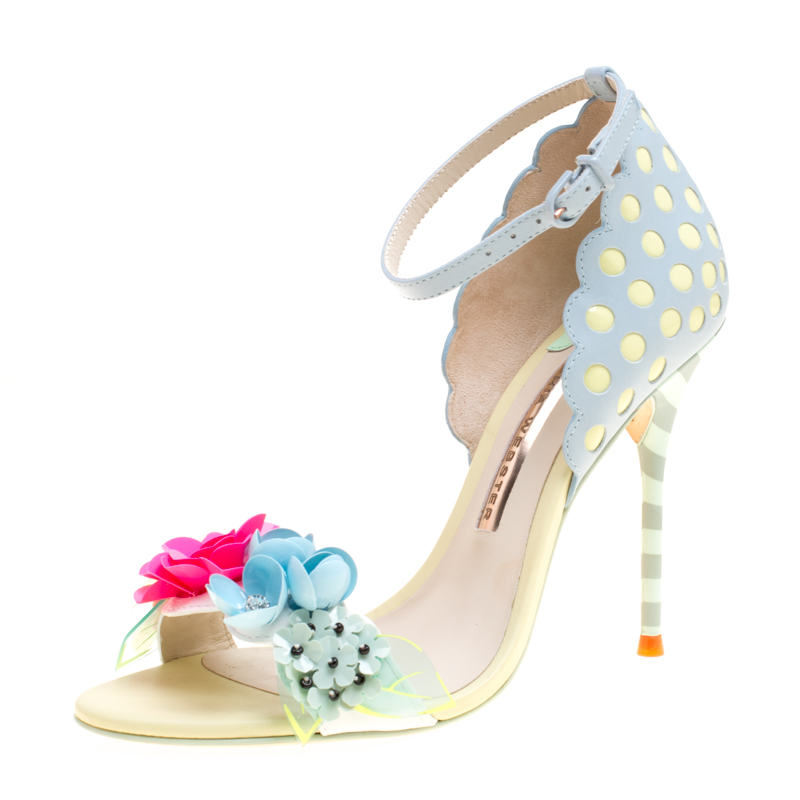 Pre Owned Sophia Webster Multicolor Leather Lilico Sequin Flower Embellished Ankle Strap Open Toe Sandals Size 36.5