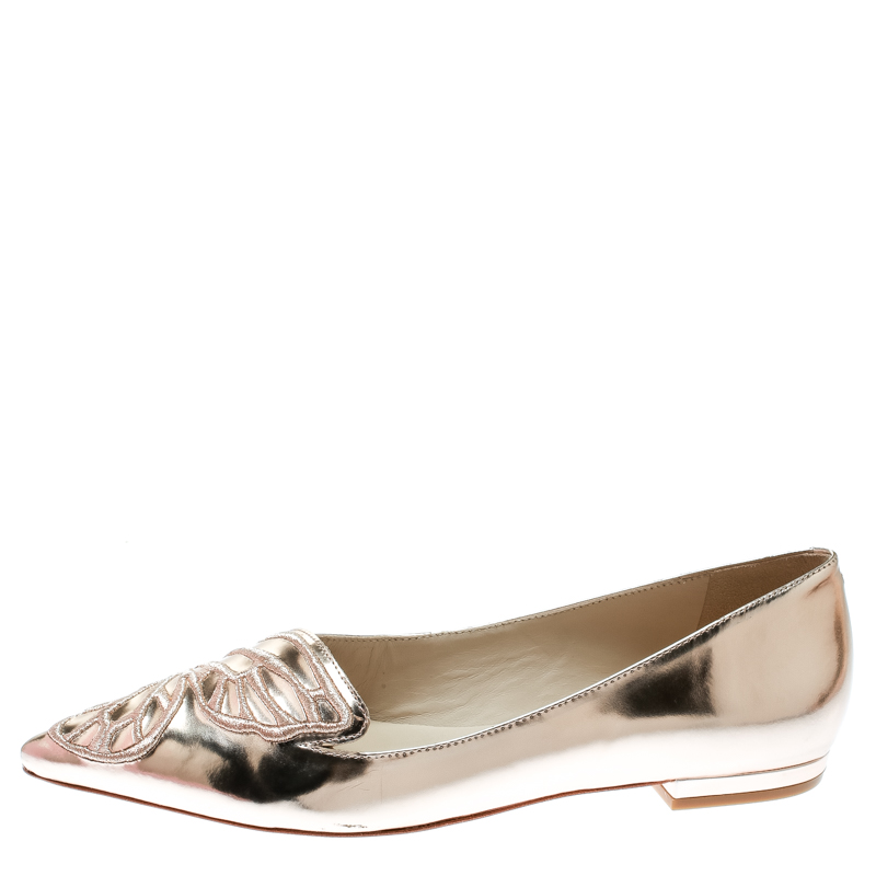 Sophia Webster Metallic Rose Gold Leather Bibi Butterfly Pointed Toe Ballet Flats Size 40.5