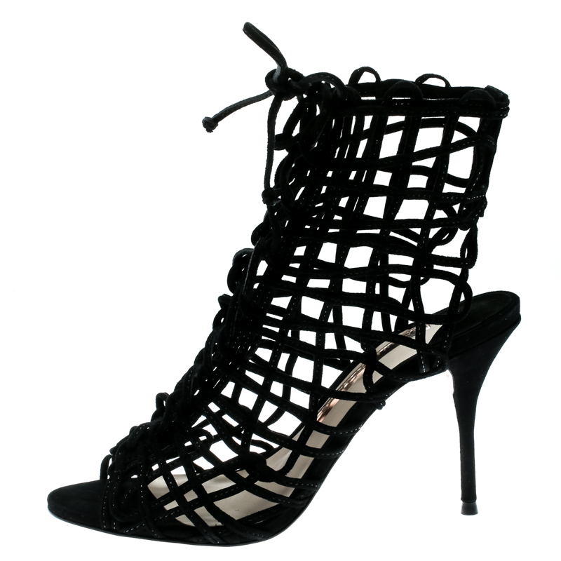 

Sophia Webster Black Suede Delphine Peep Toe Cage Sandals Size