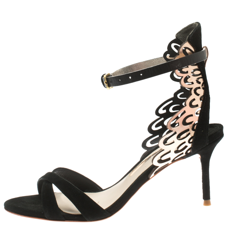 

Sophia Webster Black Suede and Laser Cut Rose Gold Leather Micah Open Toe Sandals Size