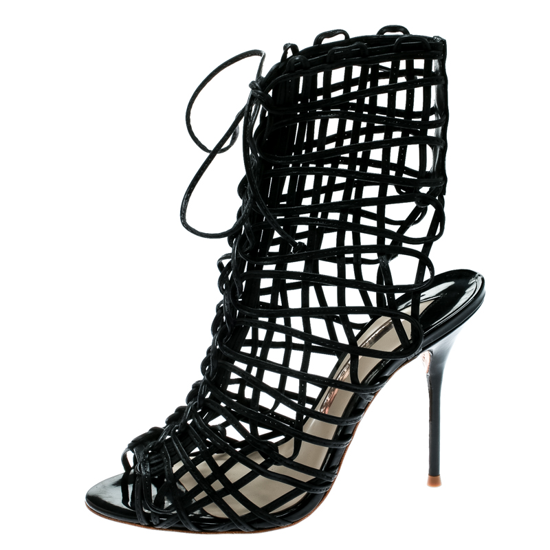 

Sophia Webster Black Leather Delphine Peep Toe Cage Sandals Size