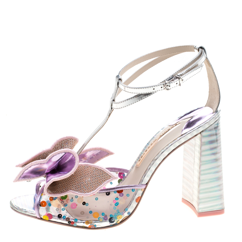 

Sophia Webster Multicolor Metallic Leather And PVC Lana Crystal Embellished Block Heel Sandals Size
