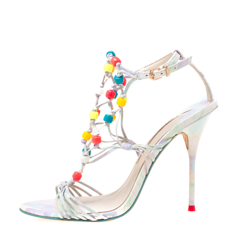 

Sophia Webster Multicolor Strappy Leather Arielle Beaded Caged Sandals Size