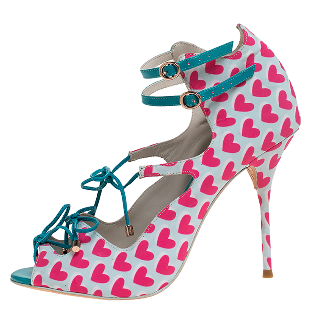 

Sophia Webster Pink/Multicolor Heart Print Nylon Sandals Size