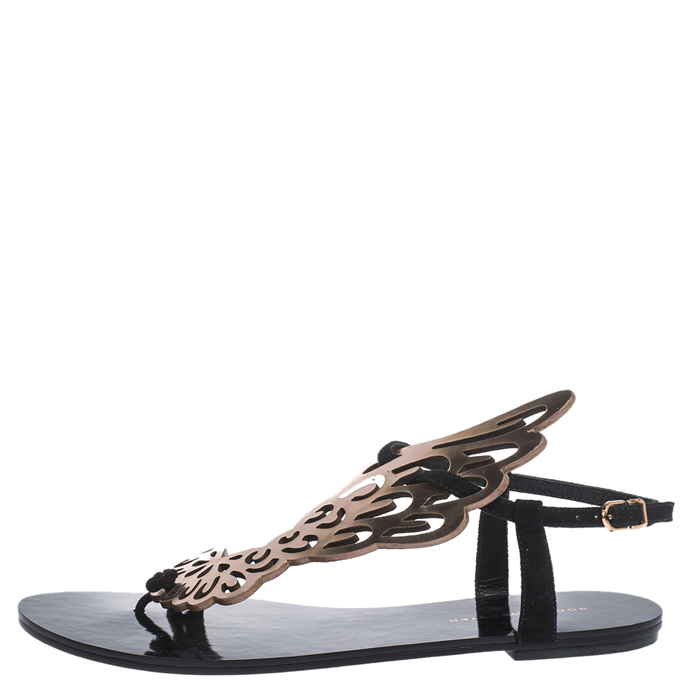 

Sophia Webster Black Suede And Rose Gold Leather Seraphina Angel Wing Flats Size