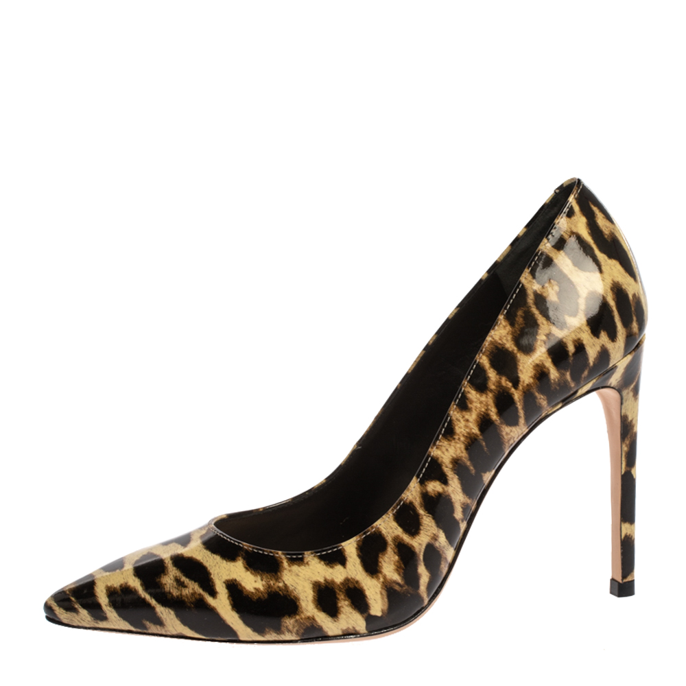 

Sophia Webster Beige/Brown Patent Leather Rio Leopard Print Pointed Toe Pumps Size