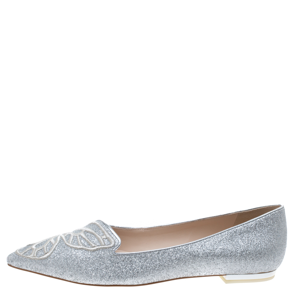 

Sophia Webster Silver Glitter Bibi Butterfly Ballet Flats Size