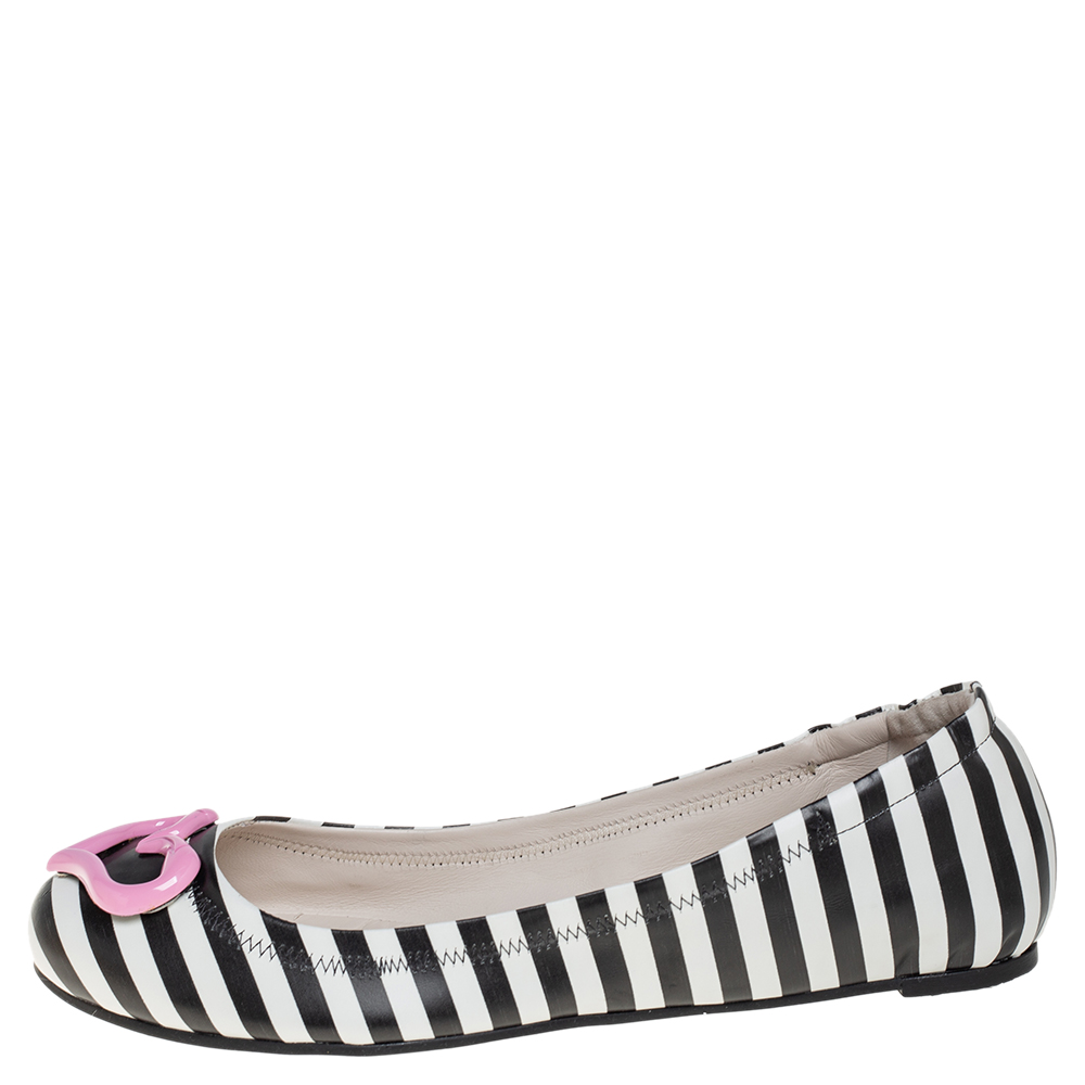 

Sophia Webster White/Black Leather Miami Stripe Ballet Flat Size