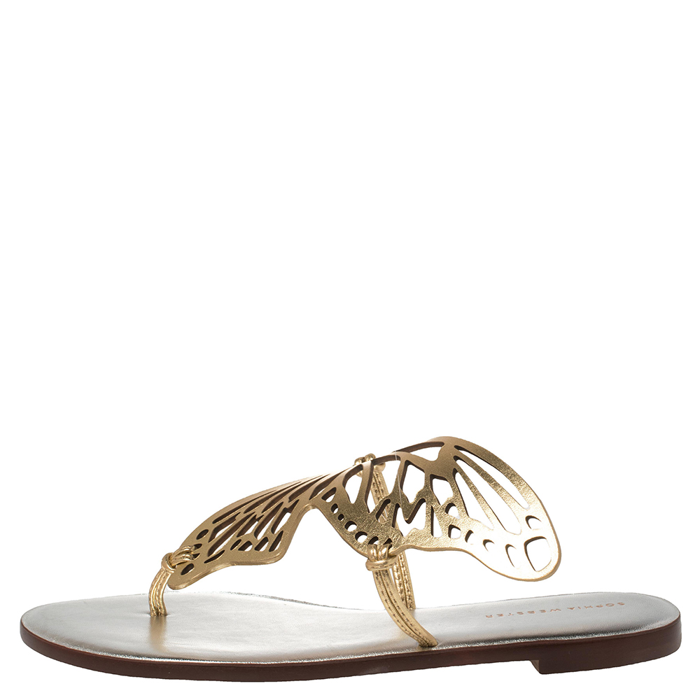 

Sophia Webster Gold Leather Talulah Flats Size, Metallic