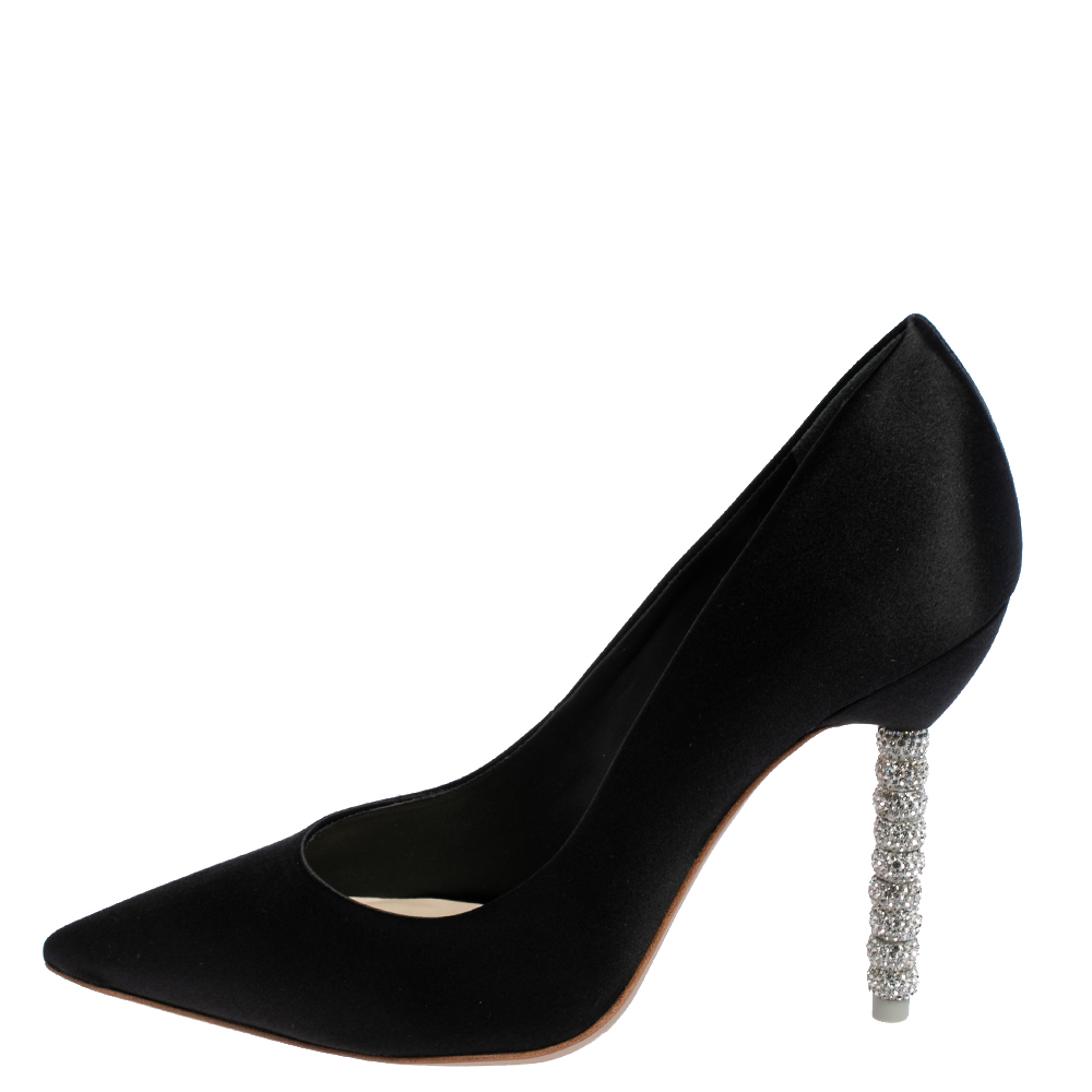 

Sophia Webster Black Satin Crystal Embellished Coco Pumps Size