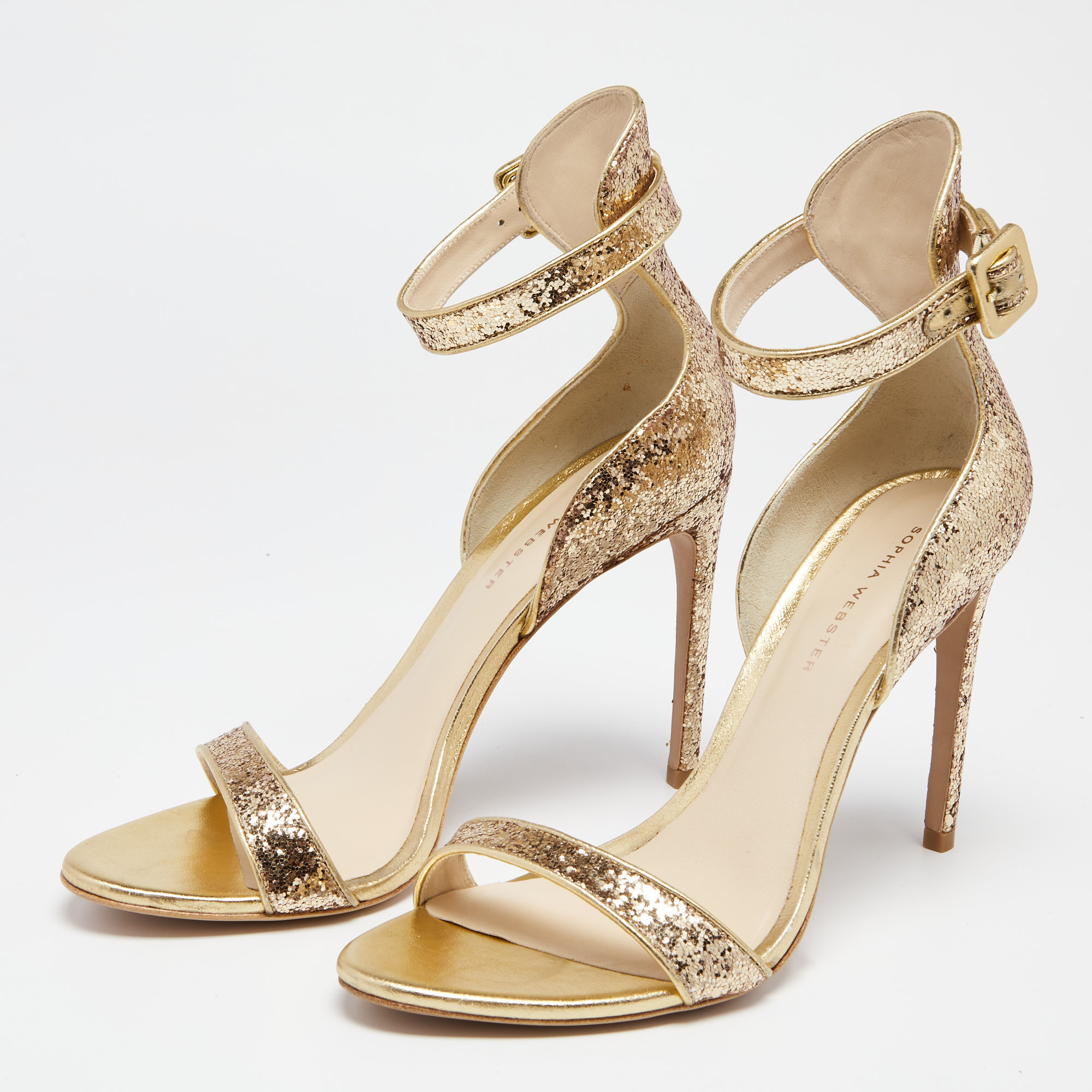 

Sophia Webster Gold Glitter And Leather Nicole Ankle Strap Sandals Size