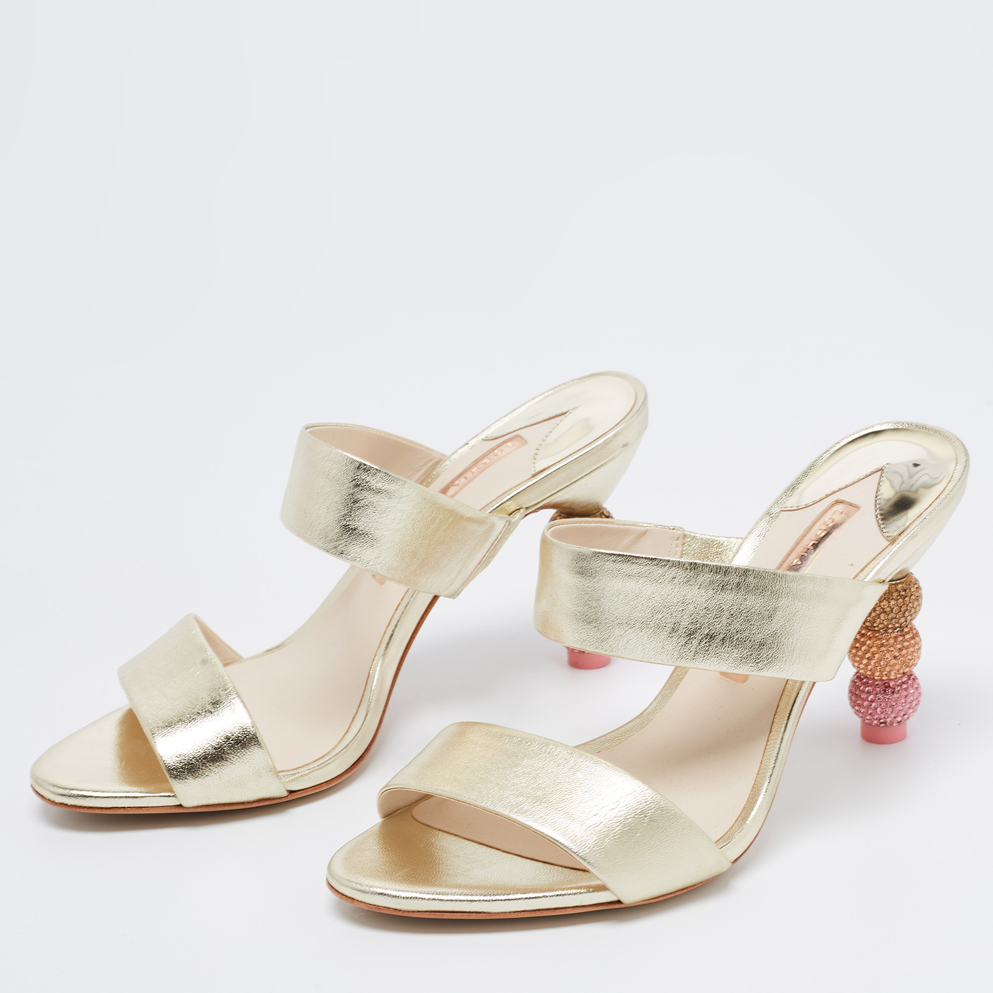 

Sophia Webster Gold Leather Embellished Heel Slide Sandals Size
