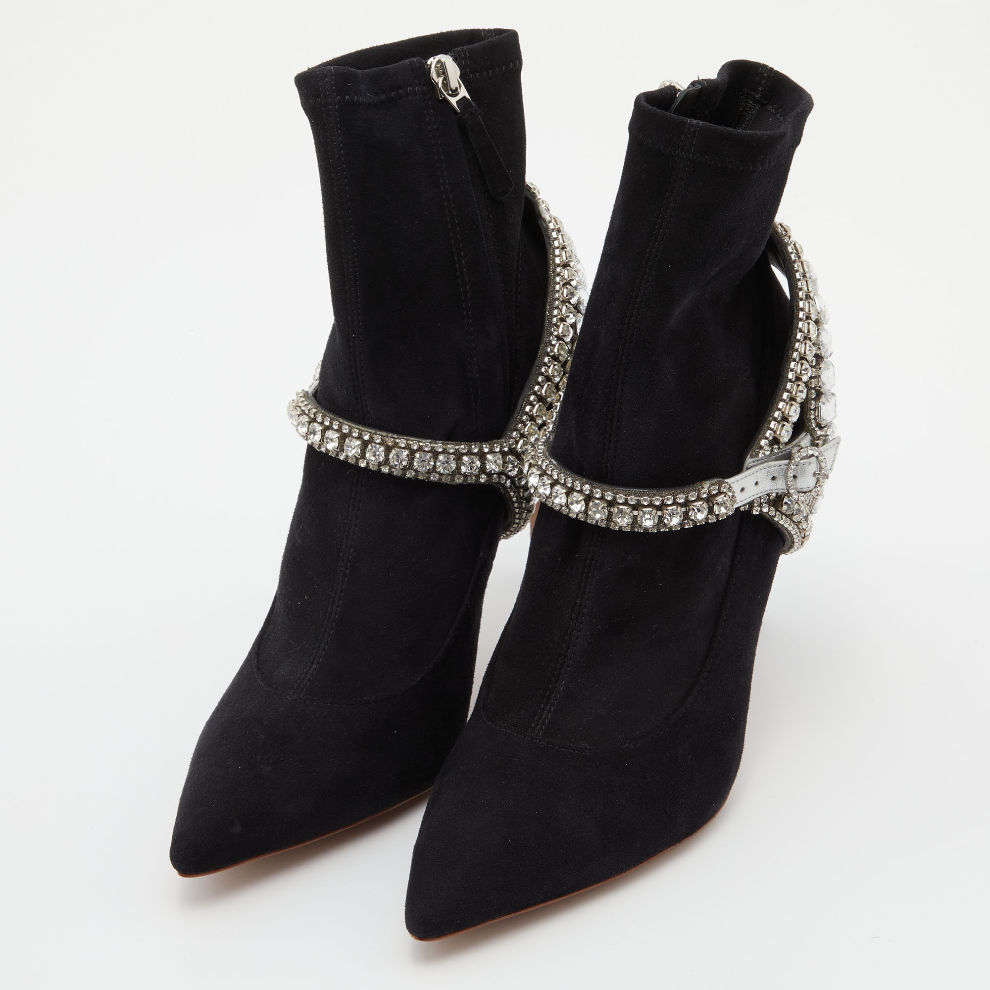 

Sophia Webster Black Suede Crystal Embellished Lorena Ankle Booties Size