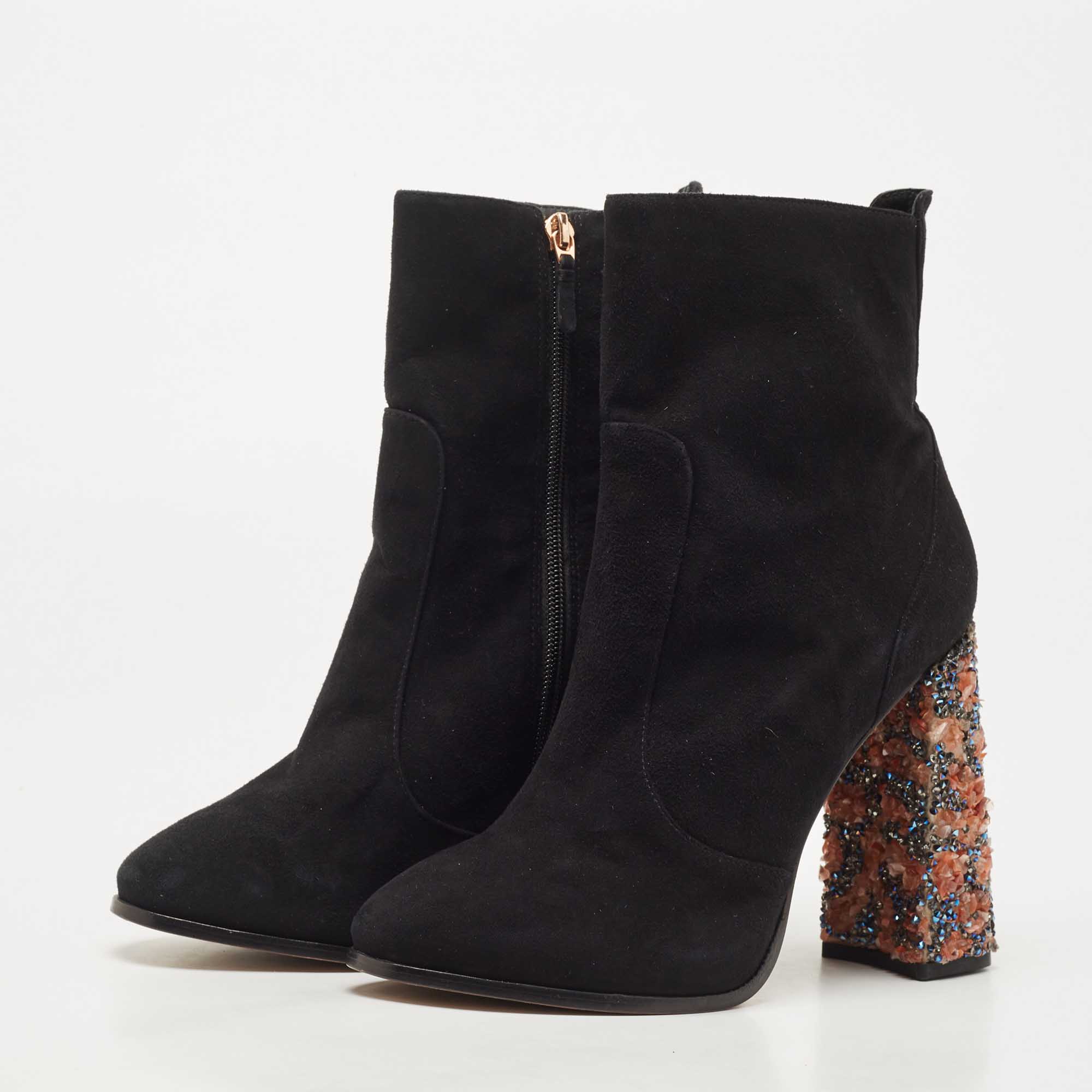 

Sophia Webster Black Suede Felicity Crystal Heel Ankle Boots Size