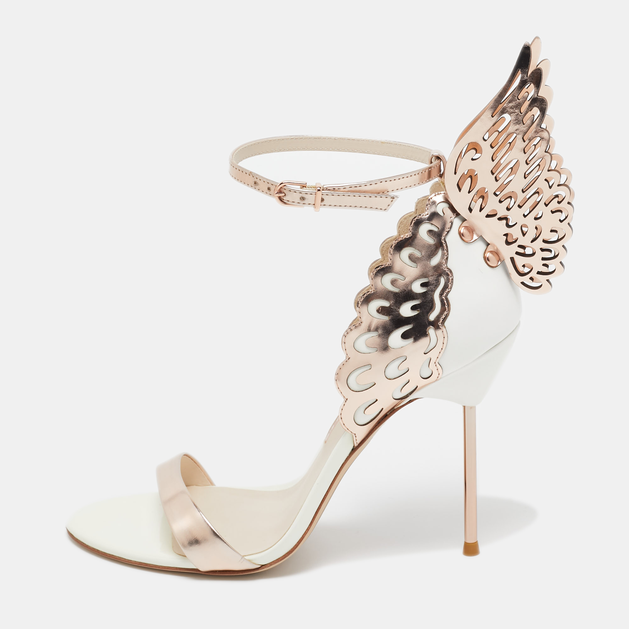 Pre-owned Sophia Webster Gold/white Leather Evangeline Ankle Strap Sandals Size 40.5