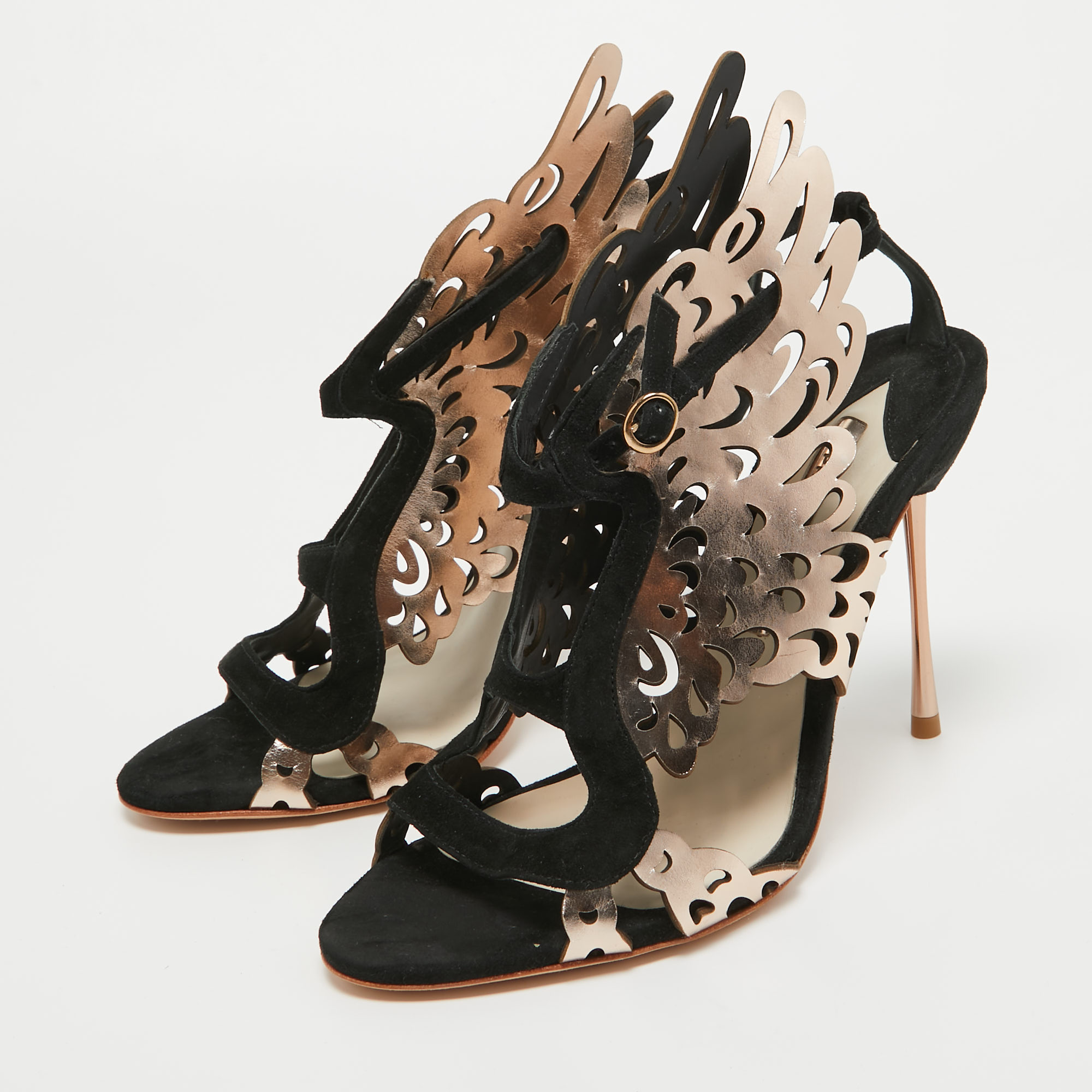 

Sophia Webster Black/Rose Gold Suede and Leather Parisa Sandals Size