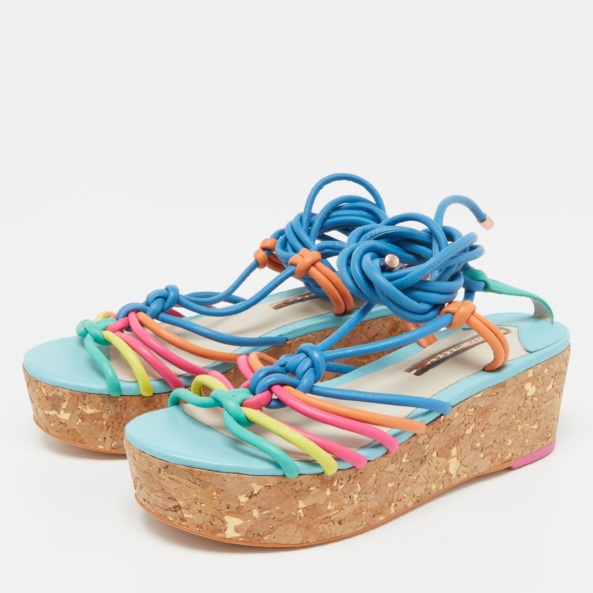 

Sophia Webster Multicolor Leather Cork Platform Ankle Tie Sandals Size