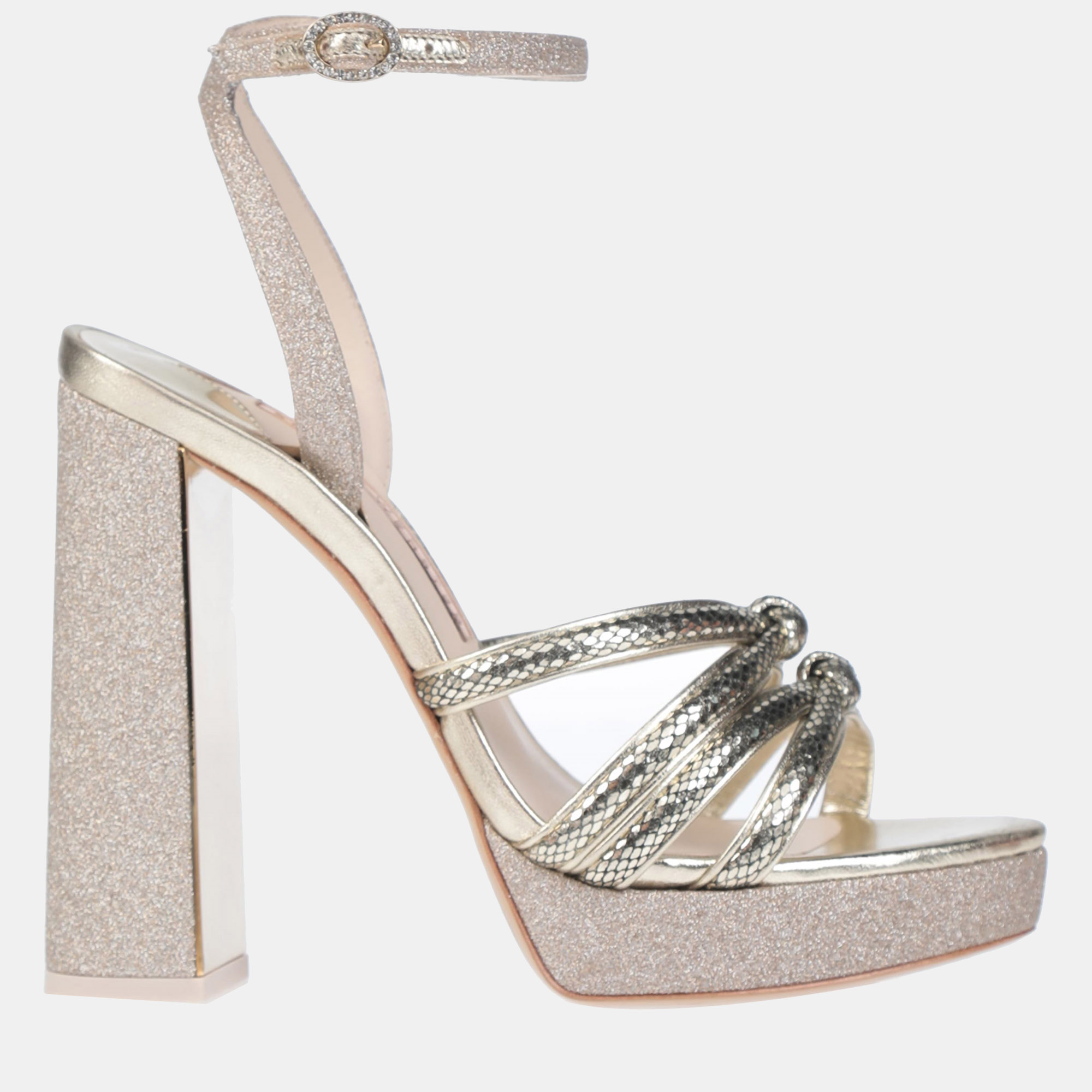 

Sophia Webster Metallic Glitter and Suede Sandals, Gold