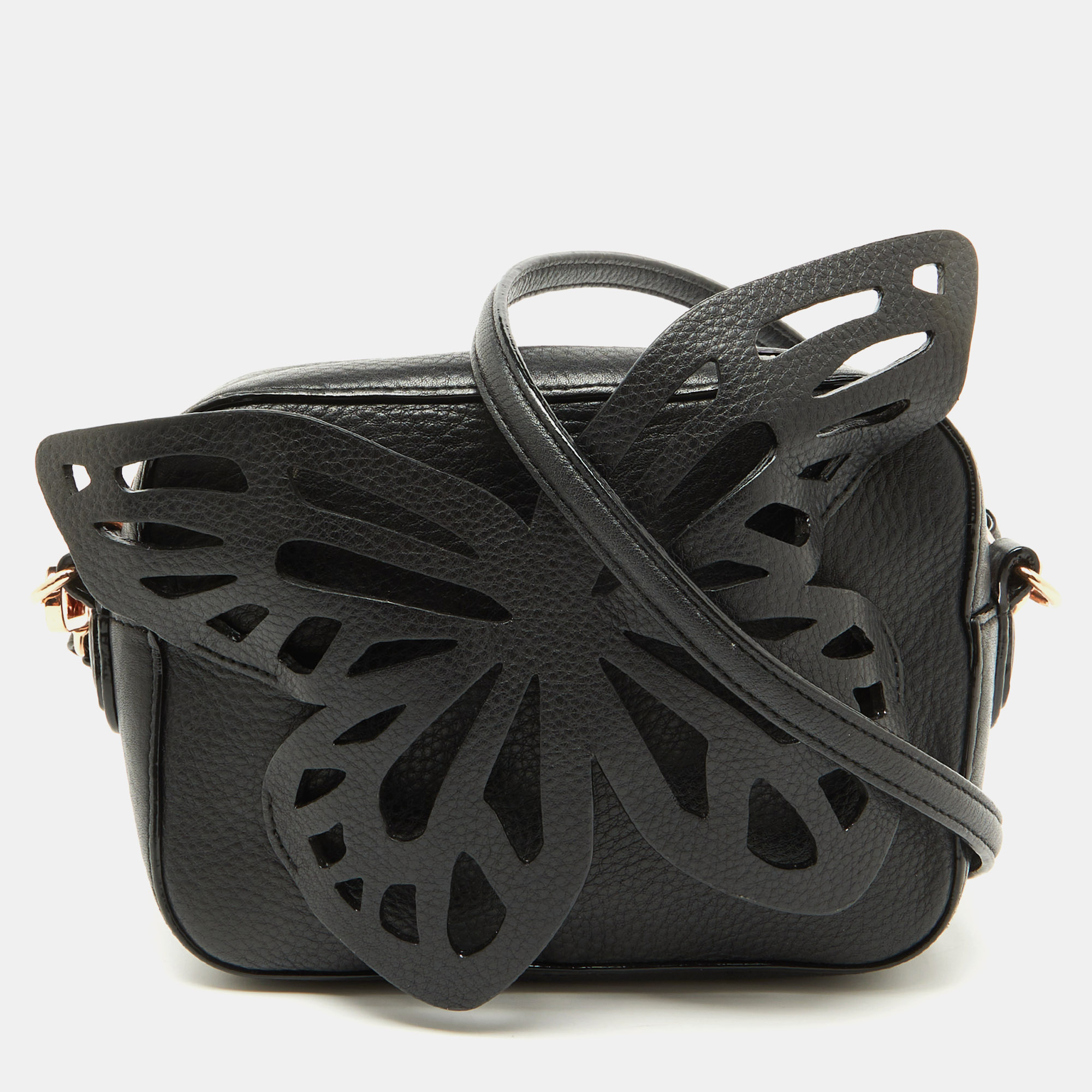 

Sophia Webster Black Leather Flossy Butterfly Camera Crossbody Bag