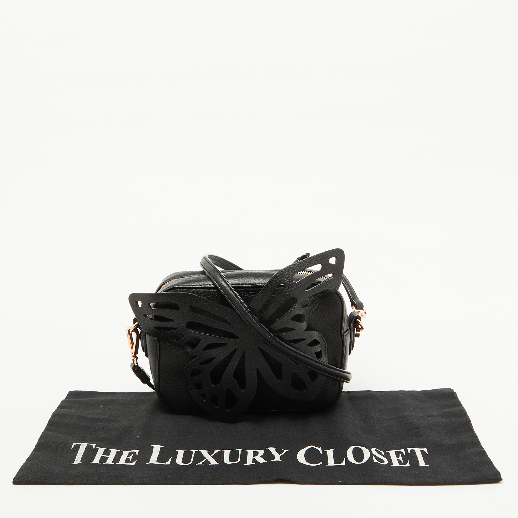 Sophia Webster Black Leather Flossy Butterfly Camera Crossbody Bag 
