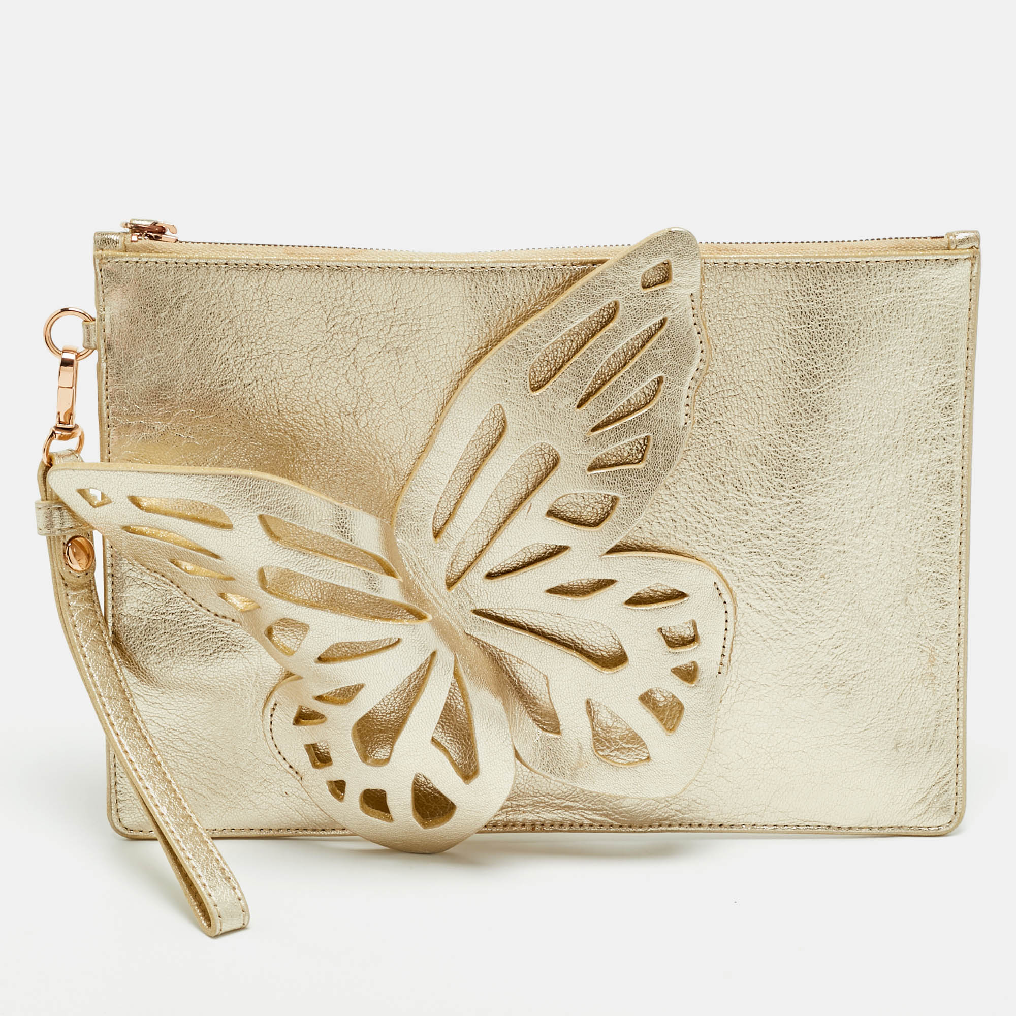 

Sophia Webster Butterfly Gold Leather Wristlet Pouch