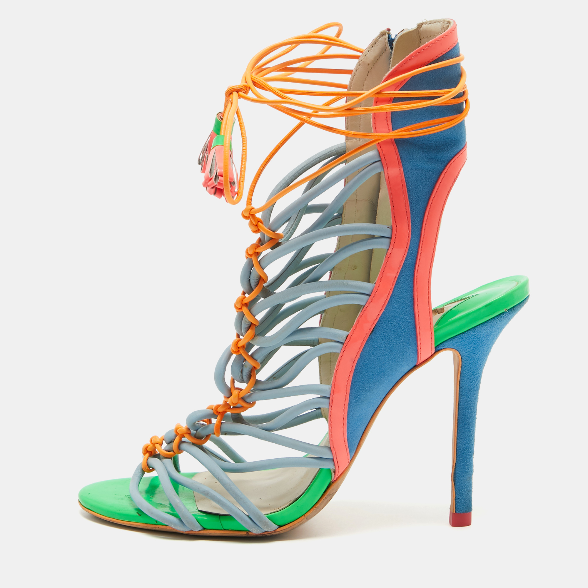 

Sophia Webster Multicolor Leather and Suede Lacey Sandals Size