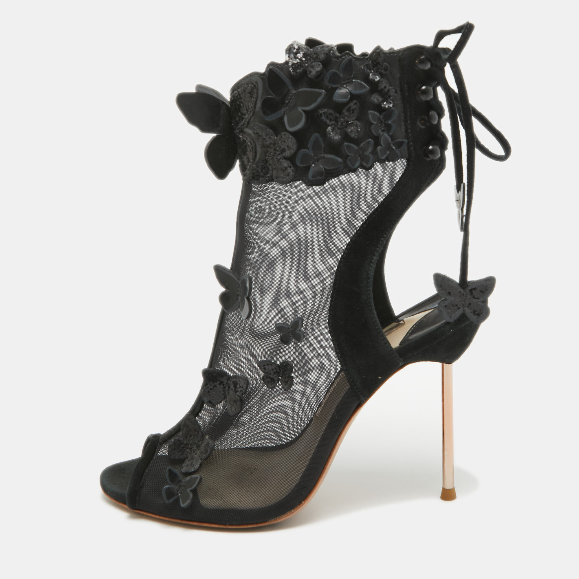 

Sophia Webster Black Suede and Mesh 3D Butterfly Harmony Booties Size